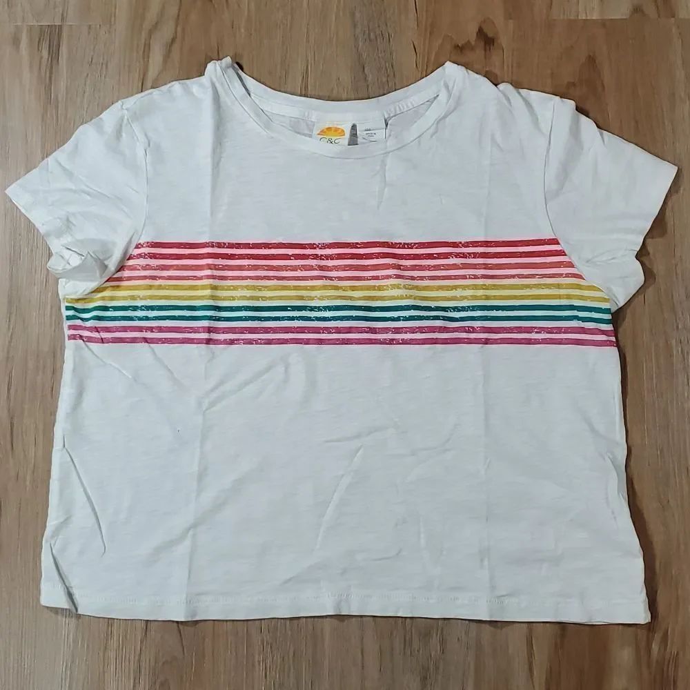 🔺️C&C California White Rainbow Graphic Crop Top Large